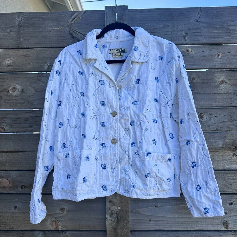 Vintage Embroidered Linen/Cotton Shirt Jacket Button Front – Petite L - Picture 1 of 5